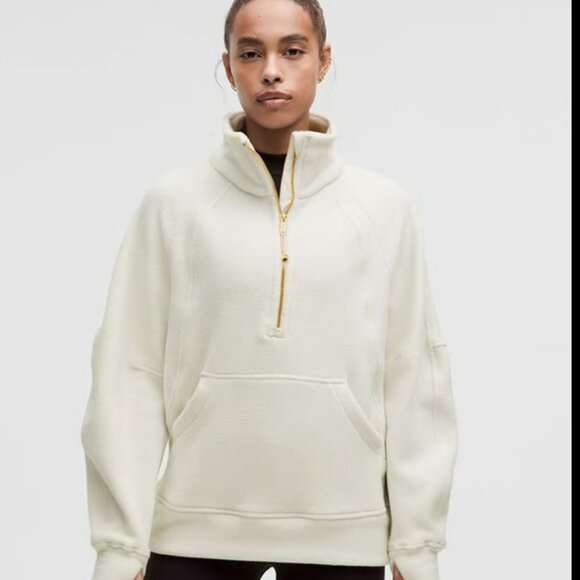 Lululemon Scuba Tumbled Fleece Funnel-Neck Half Zip Bone / Gold Size M/L - Picture 1 of 11